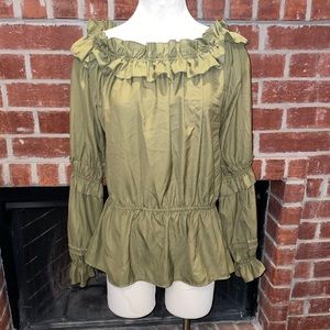 True Destiny Peasant Tunic Long Sleeve Ruffles Olive Size XL